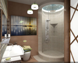 Душевая кабина в дизайне интерьера маленькой ванной комнаты