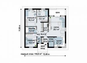 Варианты планировки одноэтажного дома размером 12х12 м