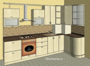 Планировка и дизайн кухни с вентиляционным коробом в углу