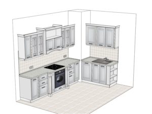 Планировка и дизайн кухни с вентиляционным коробом в углу