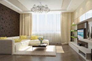Красивый дизайн интерьера гостиной площадью 15 кв. м