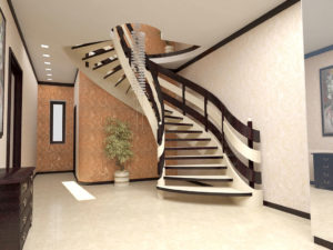 Полувинтовые лестницы в интерьере частного дома