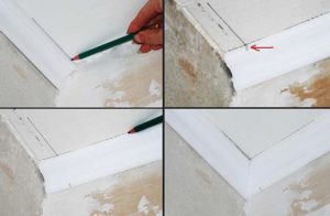 Как сделать угол на потолочном плинтусе без стусла?