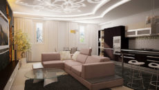 Натяжные потолки для зала: красивый дизайн гостиной