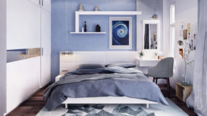 Серо-голубая спальня