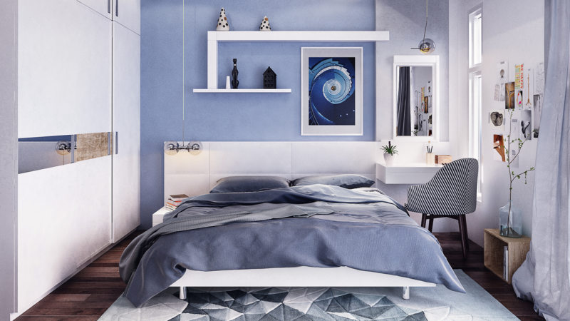 Спальни В Серо Голубых Тонах Фото